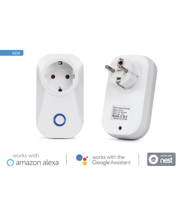 V-TAC Smart WiFi Plug Presa P30 Schuko 10A Compatible Amazon Alexa Google Home SKU-8415