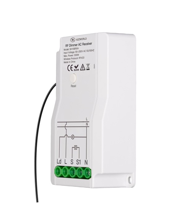 Ricevitore RF AC Led Dimmer Senza Fili Taglio di Fase 220V 300W Ingresso Radio Frequenza e Pulsante NO