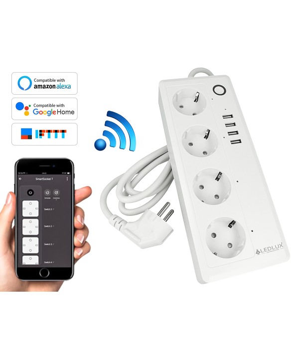 Multipresa Smart WiFi Con 4 Presa Schuko 16A 220V + 4 Presa USB 3,1A 5V Compatibile Con Alexa Google Home