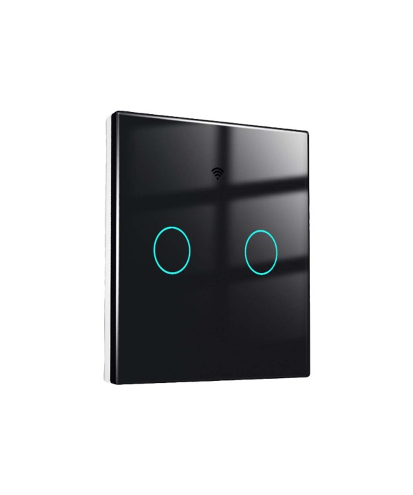 Interruttore Wifi Da Parete 86X86 Pannello Touch 2 Tasti Colore Nero WiFi + RF 433 Compatibile con Amazon Alexa e Google Home