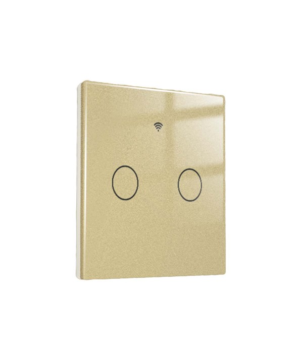 Interruttore Wifi Da Parete 86X86 Pannello Touch 2 Tasti Colore Oro WiFi + RF 433 Compatibile con Amazon Alexa e Google Home