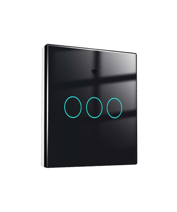 Interruttore Wifi Da Parete 86X86 Pannello Touch 3 Tasti Colore Nero WiFi + RF 433 Compatibile con Amazon Alexa e Google Home