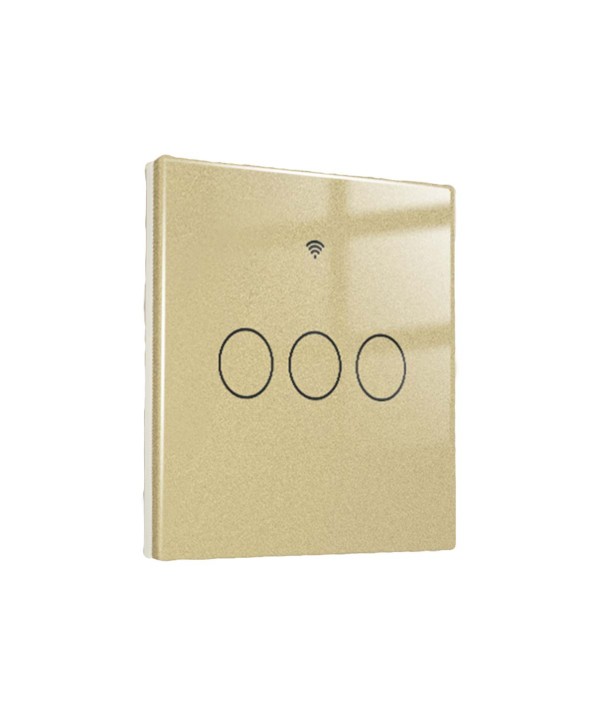 Interruttore Wifi Da Parete 86X86 Pannello Touch 3 Tasti Colore Oro WiFi + RF 433 Compatibile con Amazon Alexa e Google Home