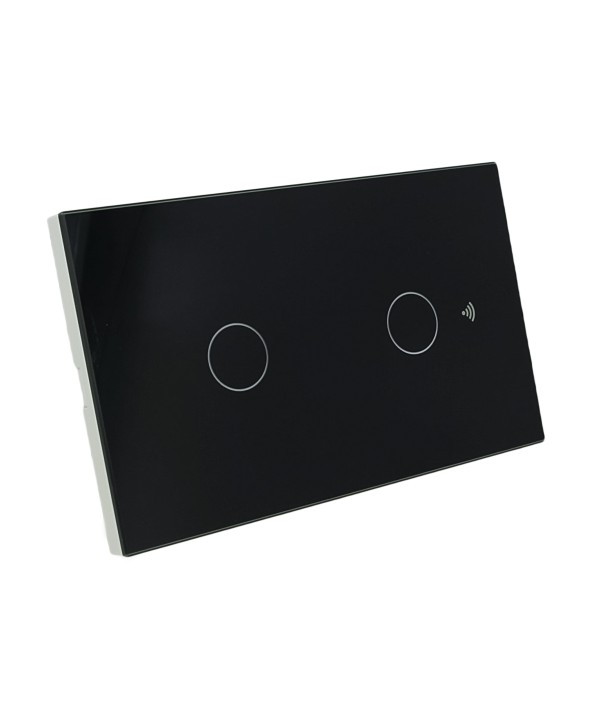 Interruttore Wifi Da Parete Pannello Touch 2 Tasti Colore Nero WiFi + RF 433 Compatibile con Amazon Alexa e Google Home