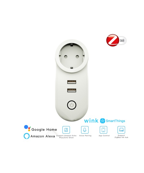 ZigBee 3.0 Smart Socket Presa Schuko ZigBee Con 2 Porte USB 16A 220V Compatibile Con Alexa Google Philips Hue Samsung Smartthings