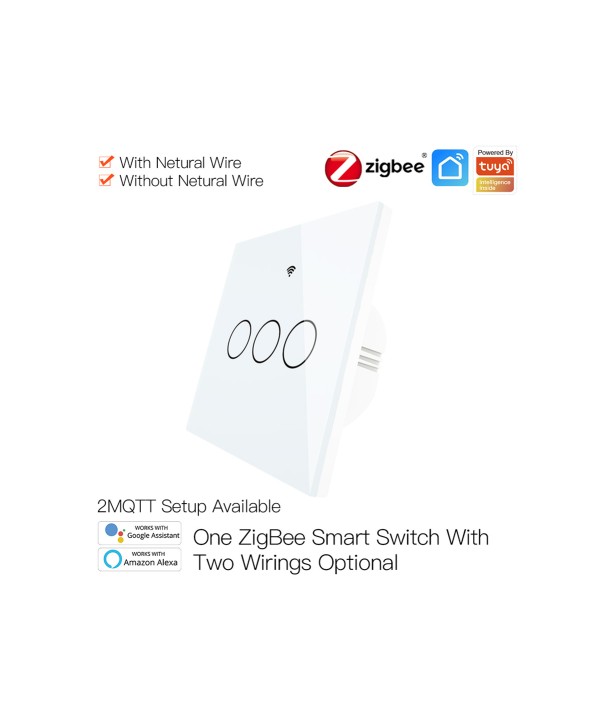 ZigBee Interruttore Smart Da Parete Con 3 Tasti Touch Con Pannello in Cristallo App Tuya Colore Bianco Scatola 503