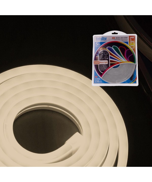 STRISCIA LED NEON 5M 8.5W/M 12V 120LED Modellabile e Tagliabile IP65 Impermeabile 3000K Bianco CALDO Angolazione Luce 120