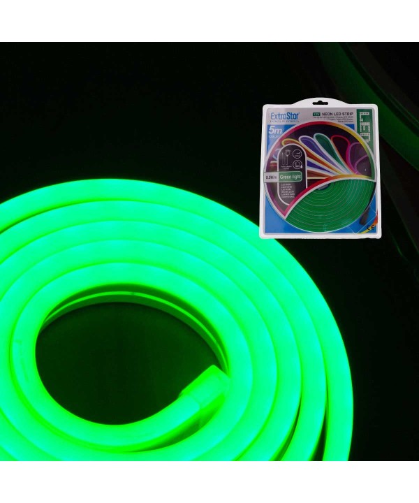 STRISCIA LED NEON 5M 8.5W/M 12V 120LED Modellabile e Tagliabile IP65 Impermeabile GREEN LIGHT Angolazione Luce 120
