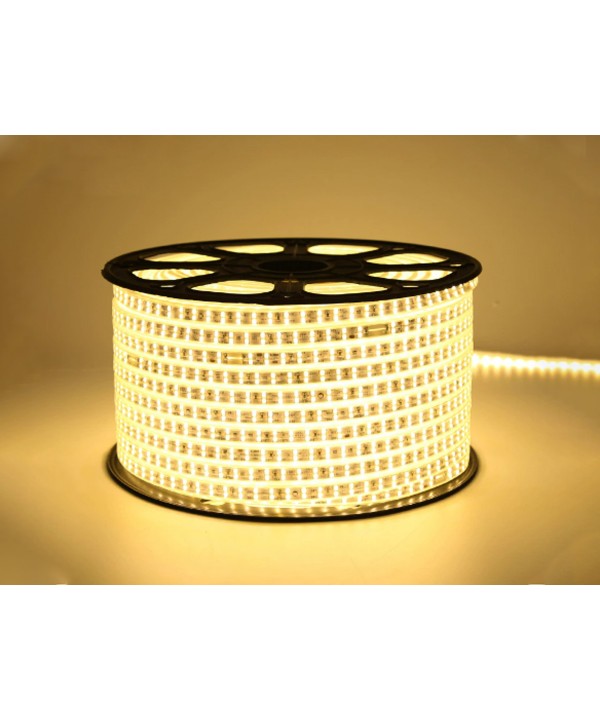 Bobina 100M Striscia Led 220V Bianco Caldo 3000K IP65 Passo 12mm 12W/M 1300LM/W Tagliabile 20cm Doppia Fila 120 smd 2835/m