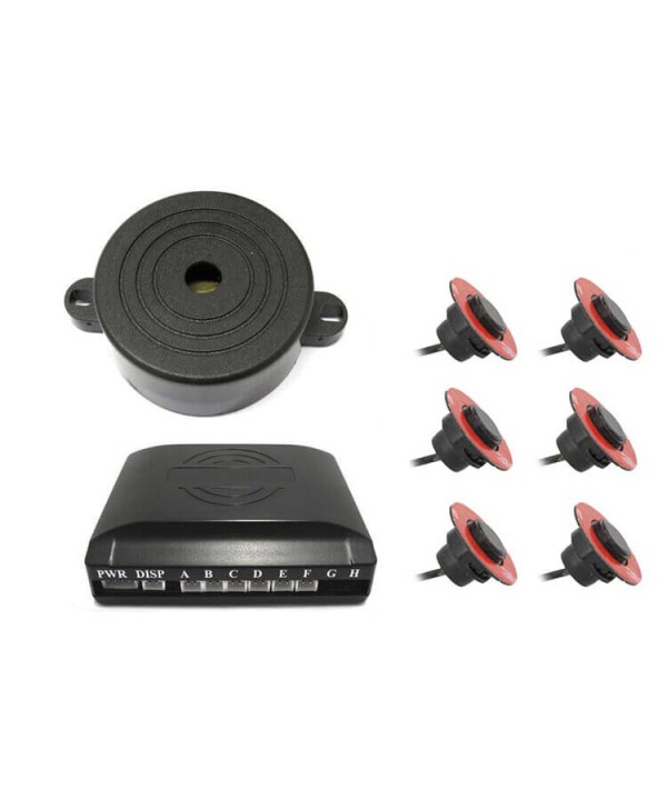 Kit 6 Sensori di Parcheggio OEM Posteriori Staccabile 16mm Slim Cicalino Acustico Regolabile Distanza Fresa Fustella Inclusa Effetto Come Originale