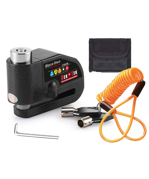 SEKTEK Lucchetto Bloccadisco Antifurto Con Allarme Sonoro Fino a 110dB Con Filo a Molla Impermeabile per Moto Scooter Bici