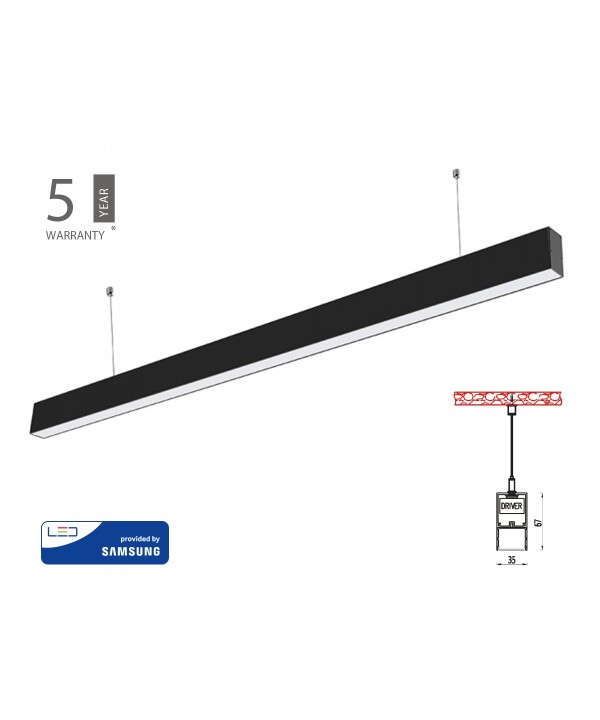 Lampada Led Lineare A Sospensione Slim 120cm 40W Corpo Nero Neutro 4000K Allungabile Chip Samsung SKU-21374