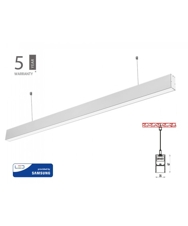 Lampada Led Lineare A Sospensione Slim 120cm 40W Corpo Bianco Neutro 4000K Allungabile Chip Samsung  SKU-21376