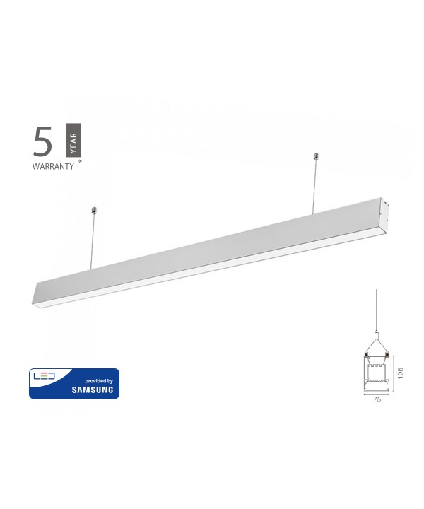 Lampada Led Lineare A Sospensione 60W Corpo Argento Doppia Illuminazione UP-DOWN Dimmerabile 1-10V SKU-378