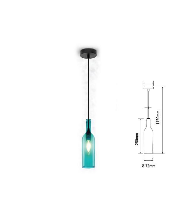 Lampadario a Sospensione Forma Bottiglia In Vetro Colore Blu Attacco E14 Per Ristorante Sushi Bar SKU-3768