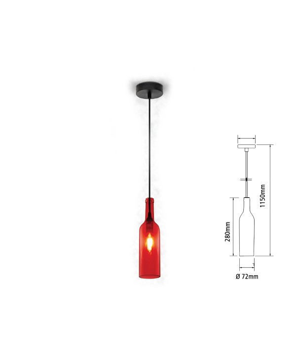Lampadario a Sospensione Forma Bottiglia In Vetro Colore Rosso Attacco E14 Per Ristorante Sushi Bar SKU-3769