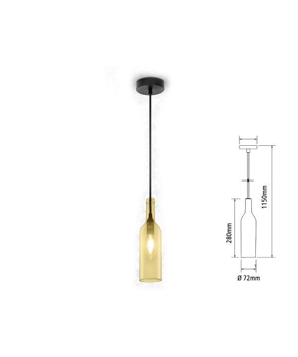 Lampadario a Sospensione Forma Bottiglia In Vetro Colore Ambra Arancione Attacco E14 Per Ristorante Sushi Bar SKU-3770