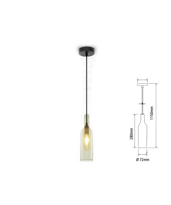 Lampadario a Sospensione Forma Bottiglia In Vetro Colore Trasparente Attacco E14 Per Ristorante Sushi Bar SKU-3771
