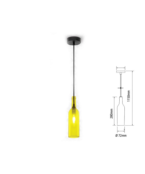 Lampadario a Sospensione Forma Bottiglia In Vetro Colore Giallo Attacco E14 Per Ristorante Sushi Bar SKU-3773
