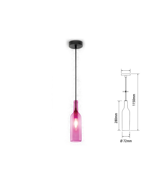 Lampadario a Sospensione Forma Bottiglia In Vetro Colore Rose Viola Attacco E14 Per Ristorante Sushi Bar SKU-3774