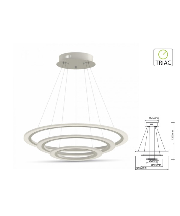 Lampada Led A Sospensione Rotonda Slim Tripli Anelli Diametro 600mm 400mm 200mm 3000K 70W Dimmerabile Triac Dimmer SKU-3904