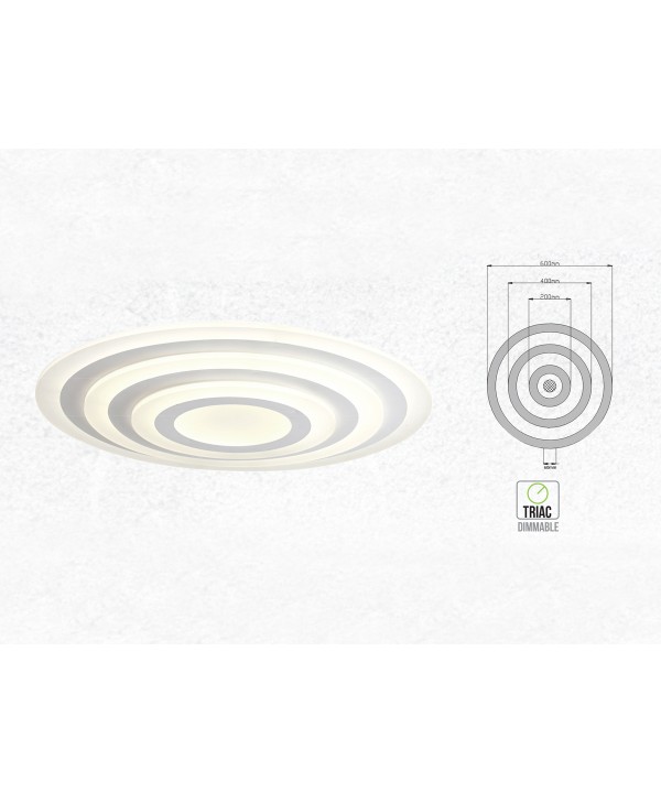 Lampadario LED con Montaggio a Plafone Rotonda Tripli Anelli Diametro 600mm 400mm 200mm 3000K 85W Dimmerabile Triac Dimmer SKU-3910