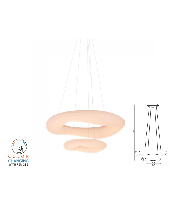 Lampada Led A Sospensione Moderno Circolare Doppio Anelli CCT Diametro 600mm 300mm 60W Dimmerabile Telecomando 3 In 1 SKU-3961