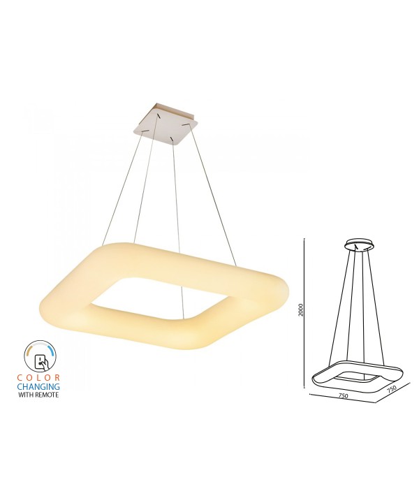 Lampada Led A Sospensione Moderno Quadrata CCT 750X750mm 80W Dimmerabile Telecomando 3 In 1 SKU-3964