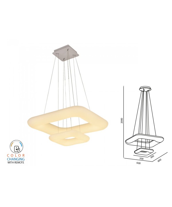 Lampada Led A Sospensione Moderno Quadrata Doppio Anello CCT 600X600mm 300X300mm 68W Dimmerabile Telecomando 3 In 1 SKU-3965