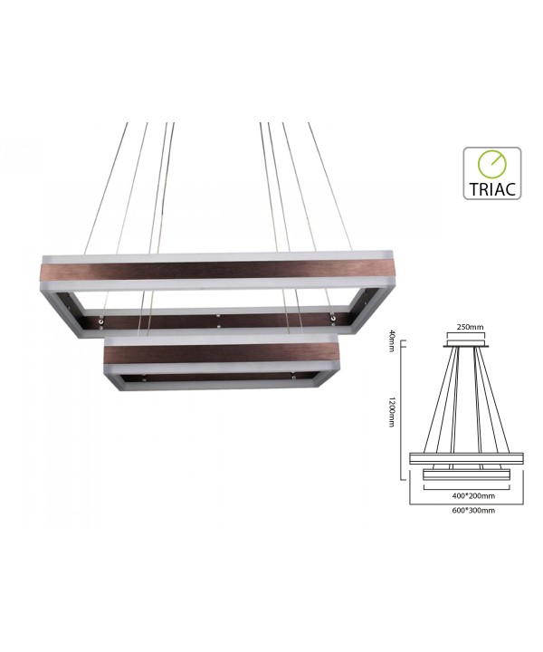 Lampada Led A Sospensione Rettangolare Colore Coffee Marrone Doppio Anello 600X300mm 400X200mm 3000K 100W Dimmerabile Triac Dimmer SKU-3988