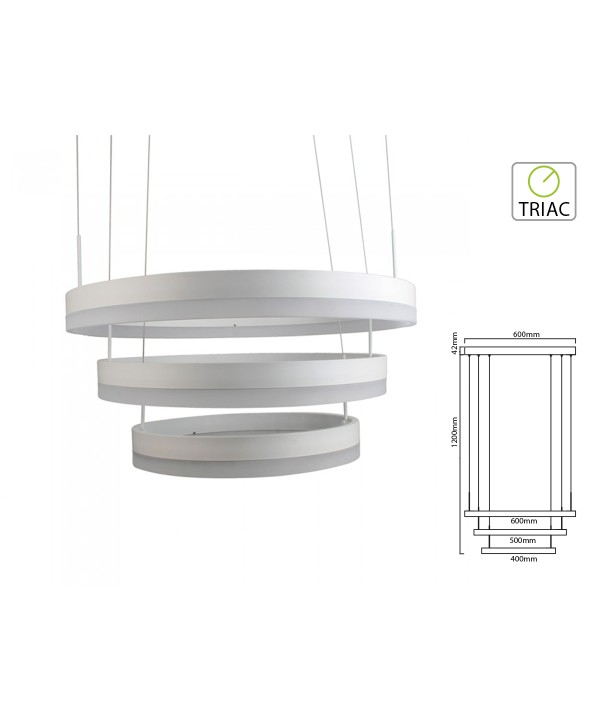 Lampada Led A Sospensione Rotonda Colore Bianco Tripli Anelli Diametro 600mm 500mm 400mm 3000K 80W Dimmerabile Triac Dimmer SKU-3989