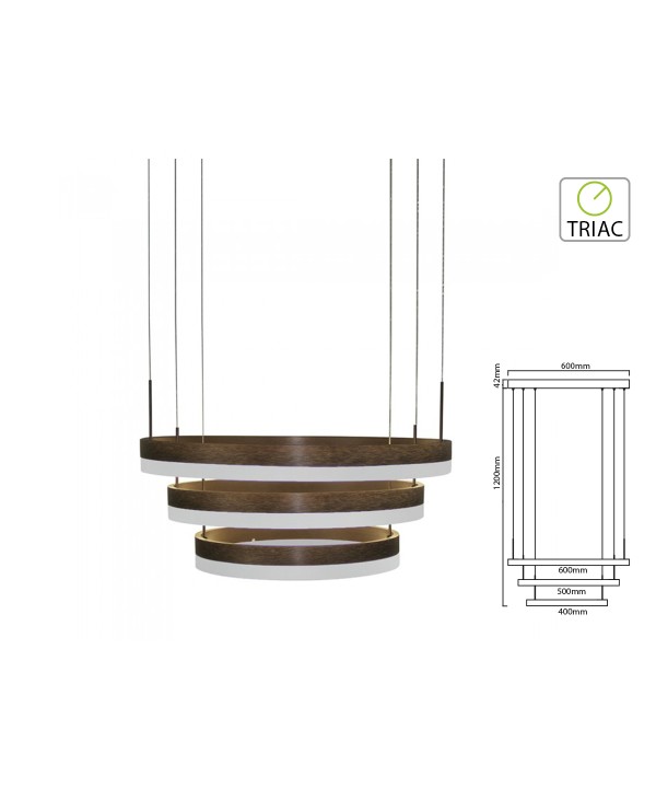 Lampada Led A Sospensione Rotonda Colore Caffe Marrone Tripli Anelli Diametro 600mm 500mm 400mm 3000K 80W Dimmerabile Triac Dimmer SKU-3991