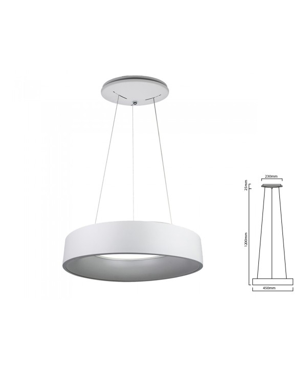 Lampada Led A Sospensione Moderno Circolare Colore Bianco Diametro 450mm 25W 3000K Dimmerabile SKU-3992