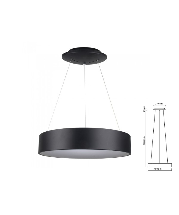 Lampada Led A Sospensione Moderno Circolare Colore Nero Diametro 450mm 25W 3000K Dimmerabile SKU-3993