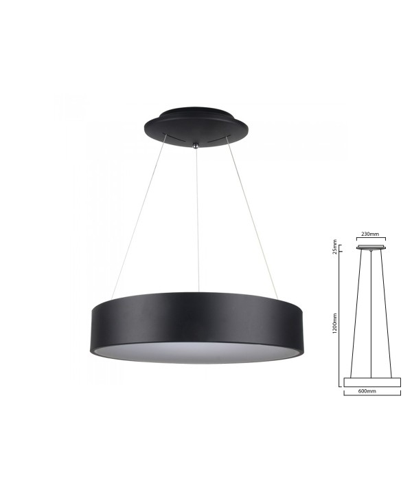 Lampada Led A Sospensione Moderno Circolare Colore Nero Diametro 600mm 30W 3000K Dimmerabile SKU-3996