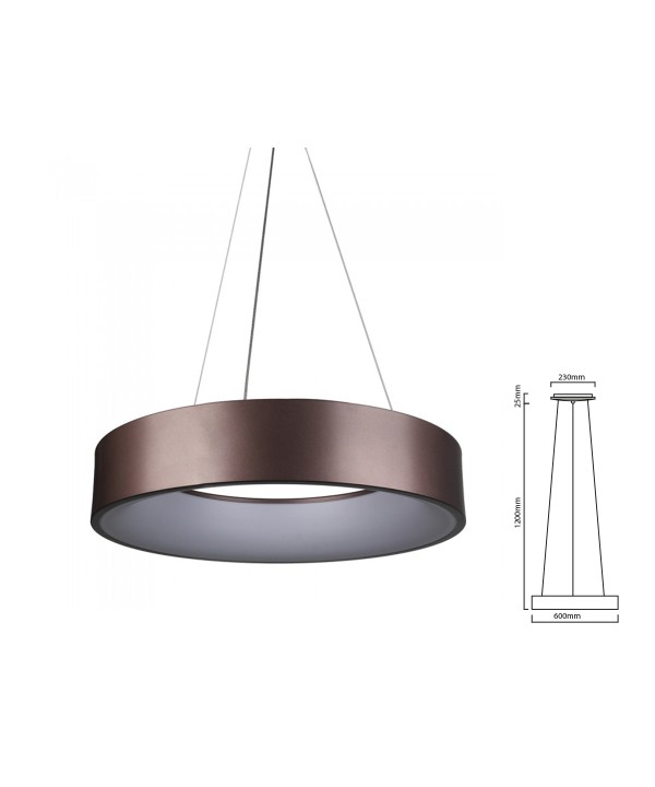 Lampada Led A Sospensione Moderno Circolare Colore Caffe Marrone Diametro 600mm 30W 3000K Dimmerabile SKU-3997