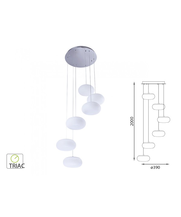 Lampada Led A Sospensione Moderna Rotonda Colore Bianco Con 6 Fari Diametro 200mm 72W 3000K Dimmerabile Triac SKU-40011