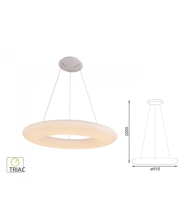 Lampada Led A Sospensione Design Moderno Rotonda Colore Bianco Diametro 910mm 105W 3000K Dimmerabile Triac Dimmer SKU-40101