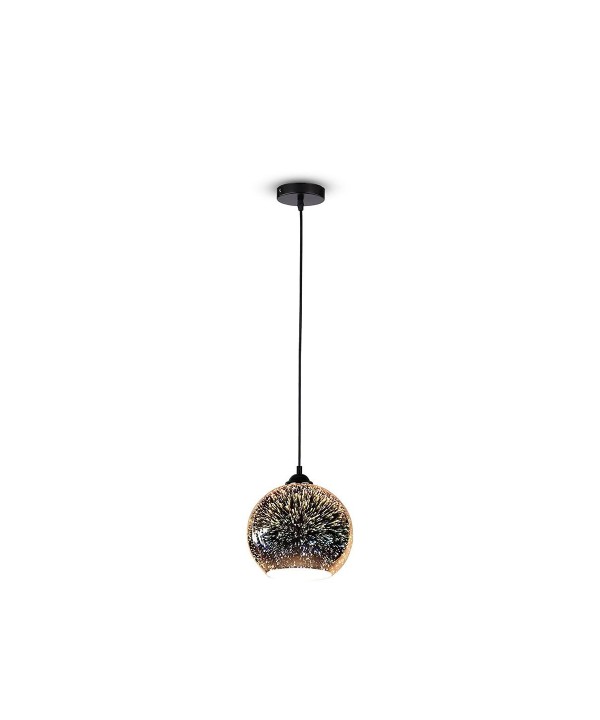 Lampadario Led a Sospensione Campana in Vetro Colore Cromo Specchio con Effetto 3D Diametro 20cm Attacco E27 SKU-40121