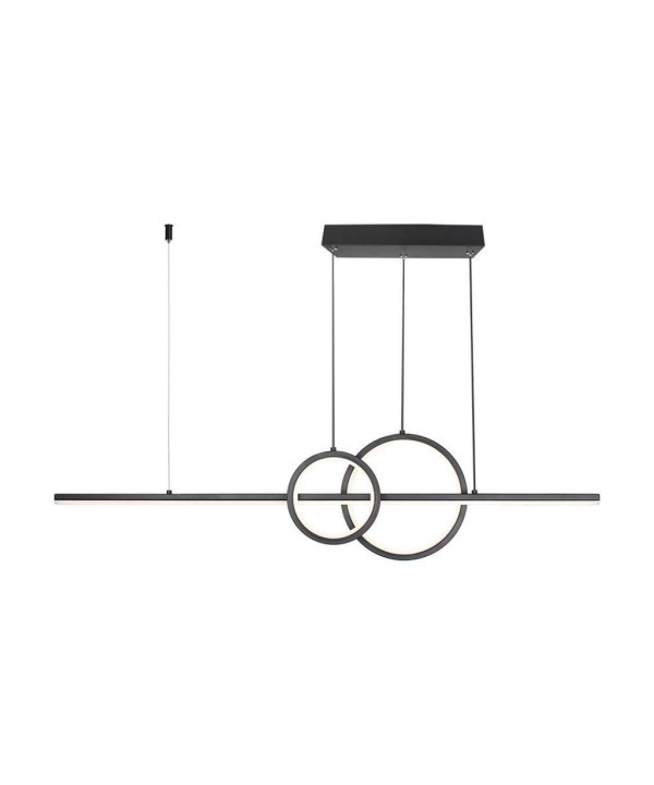 Lampadario LED a Sospensione 15W 1500lm dal Design Moderno 2 Anelli + Barra Led Colore Nero 4000K SKU-6935