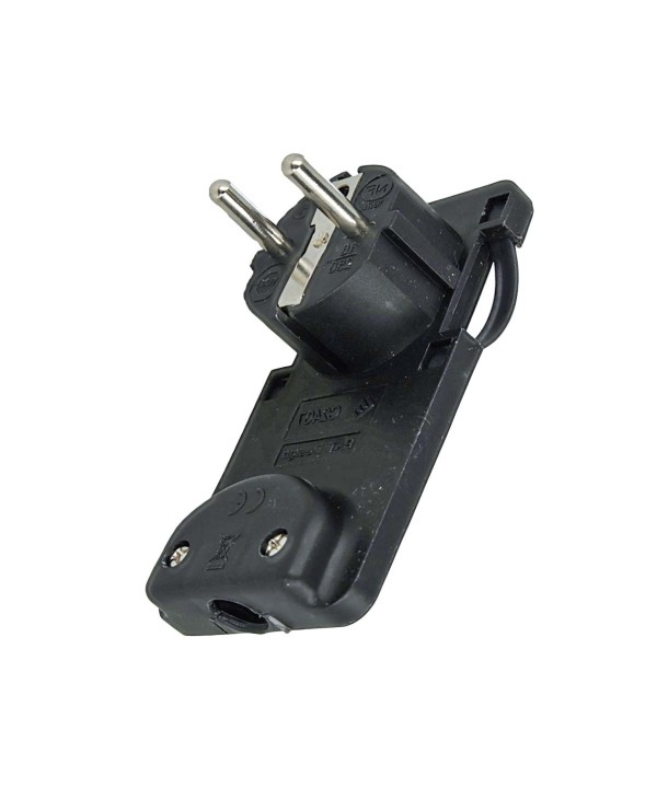 Spina Schuko Piatta Salvaspazio Nero 16A 250V Uscita Cavo 90 Gradi
