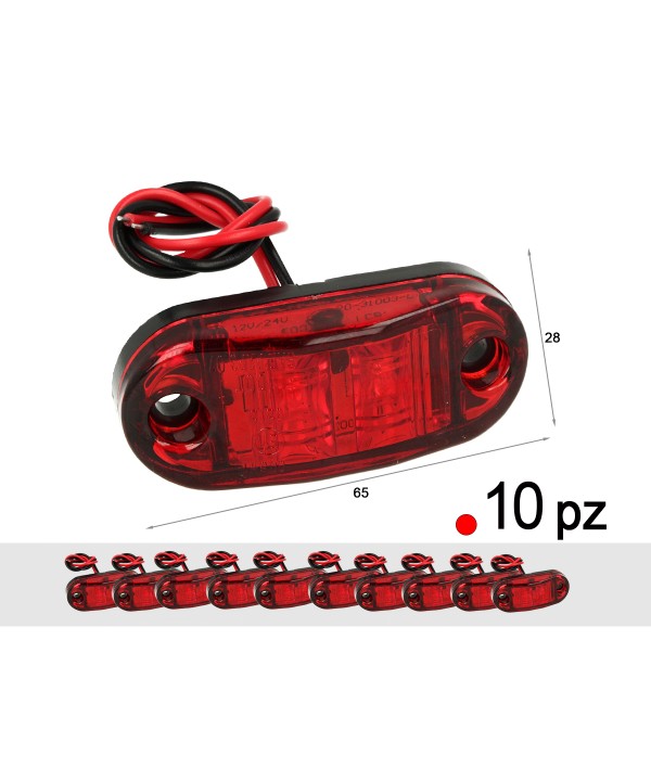 10 Pezzi Fanali Laterali Led 24V 12V Colore Rosso Per Luci Ingombro Cortesia Targa Cupola Cappa Camion Rimorchio Caravan Furgone