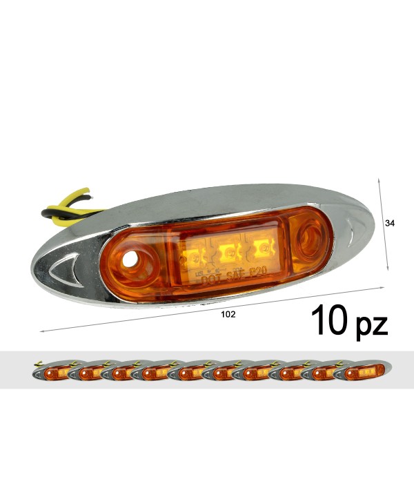 10 Pezzi Fanali Laterali Led 24V 12V Arancione Per Luci Ingombro Cortesia Targa Cupola Cappa Camper Trattore Autocarro Barca