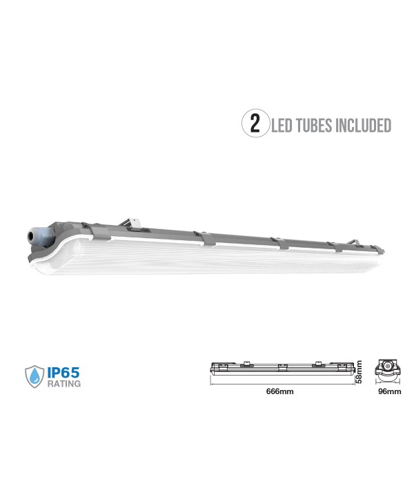 Plafoniera 60cm Con 2 Tubi Led Da 10W Inclusi Bianco Freddo 6400K IP65 Tri Proof Led Lamp Light SKU-6466