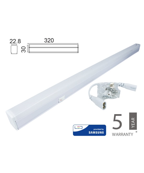 Plafoniera Tubo Led T5 30cm 4W Caldo 3000K Lineare Raccordabile Allungabile Chip Smd Samsung SKU-21689