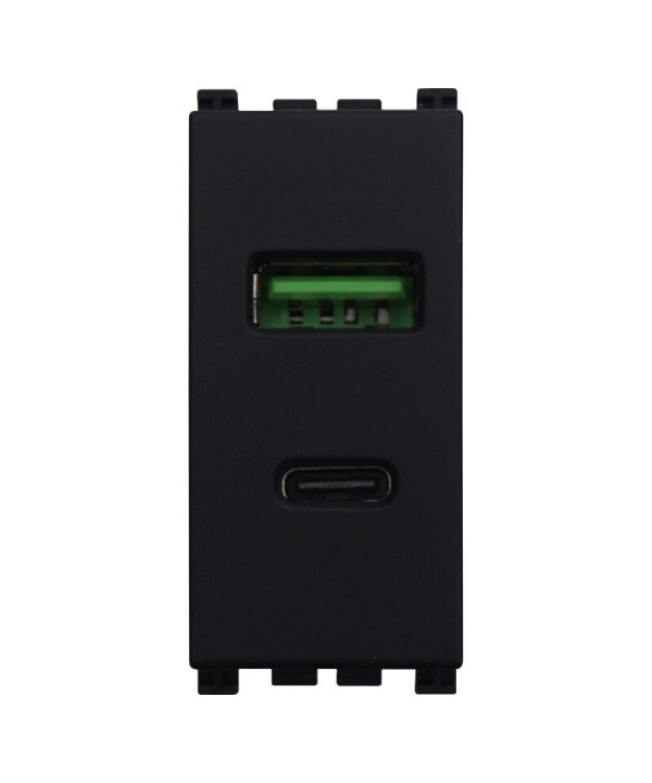 ETTROIT Modulo Presa Caricatore USB 2 Porte 3,1A USB-A + USB Type C Colore Nero Compatibile Con Vimar Arkè