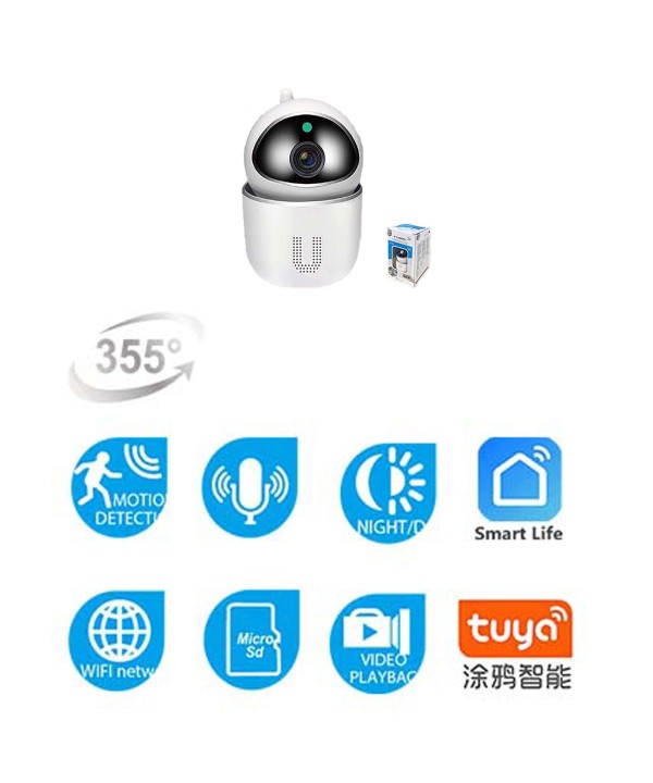 Telecamera di Sicurezza Wi-Fi 2MP Supporta 2.4 e 5Ghz Videocamera di Sorveglianza Regolabile 355 Sensore di Movimento Integrato Modello 7446