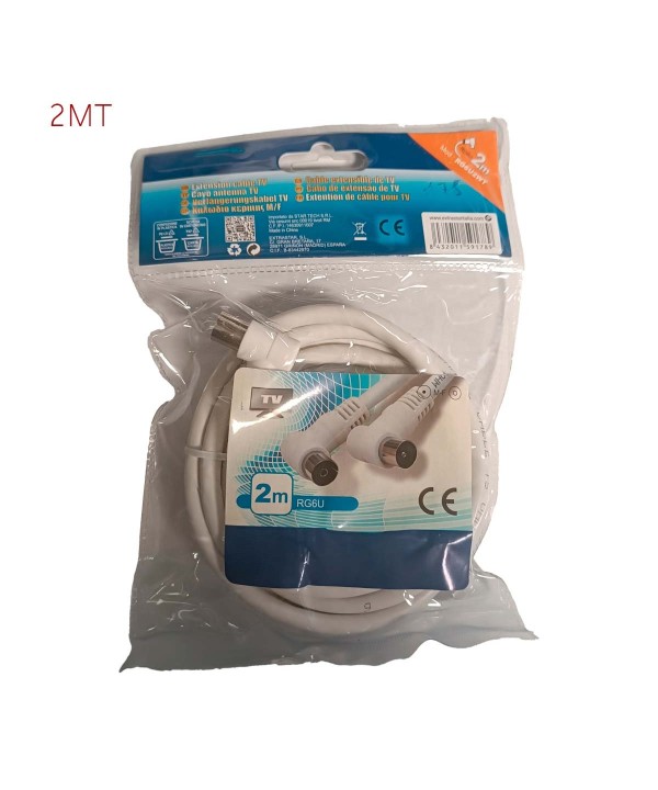 Cavo Antenna TV Coassiale Maschio Femmina 2 metri Angolo Retto