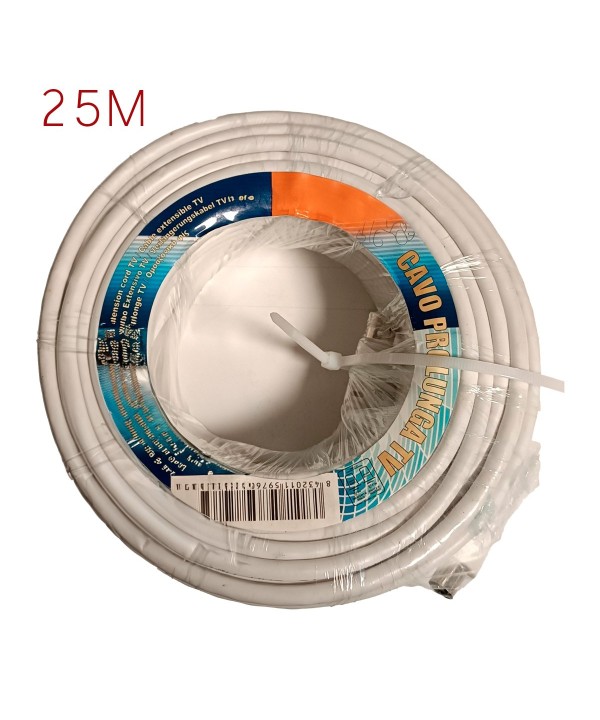 Cavo Antenna TV Coassiale Maschio Femmina 25 metri