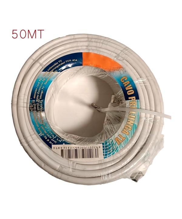 Cavo Coassiale Bassa Perdita RF 75 OHM per Trasmissione di Segnali TV Audio Video Radio e Satellitari Fai da Te 50 metri
